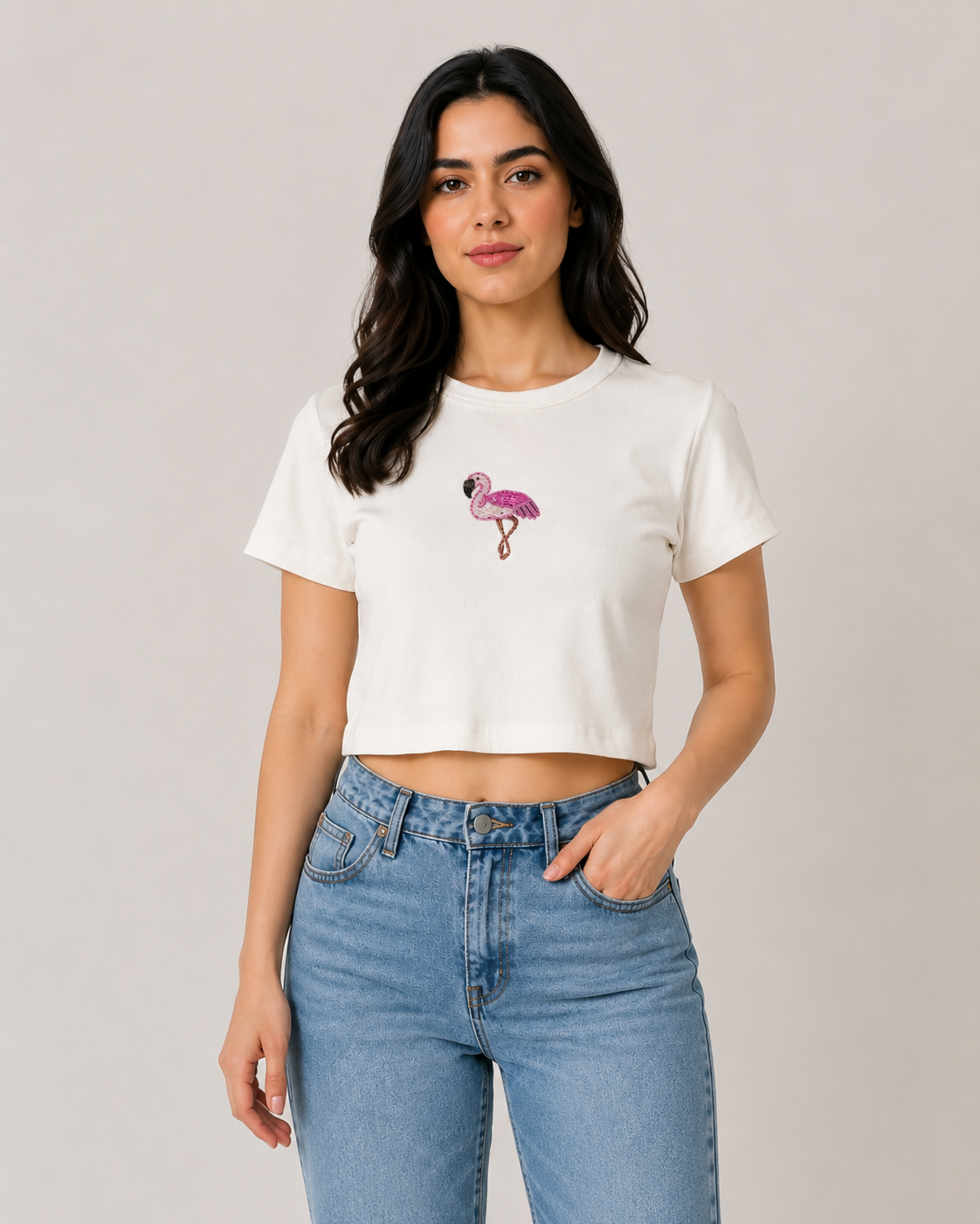 Women’s Ribbed Flamingo Crop Top