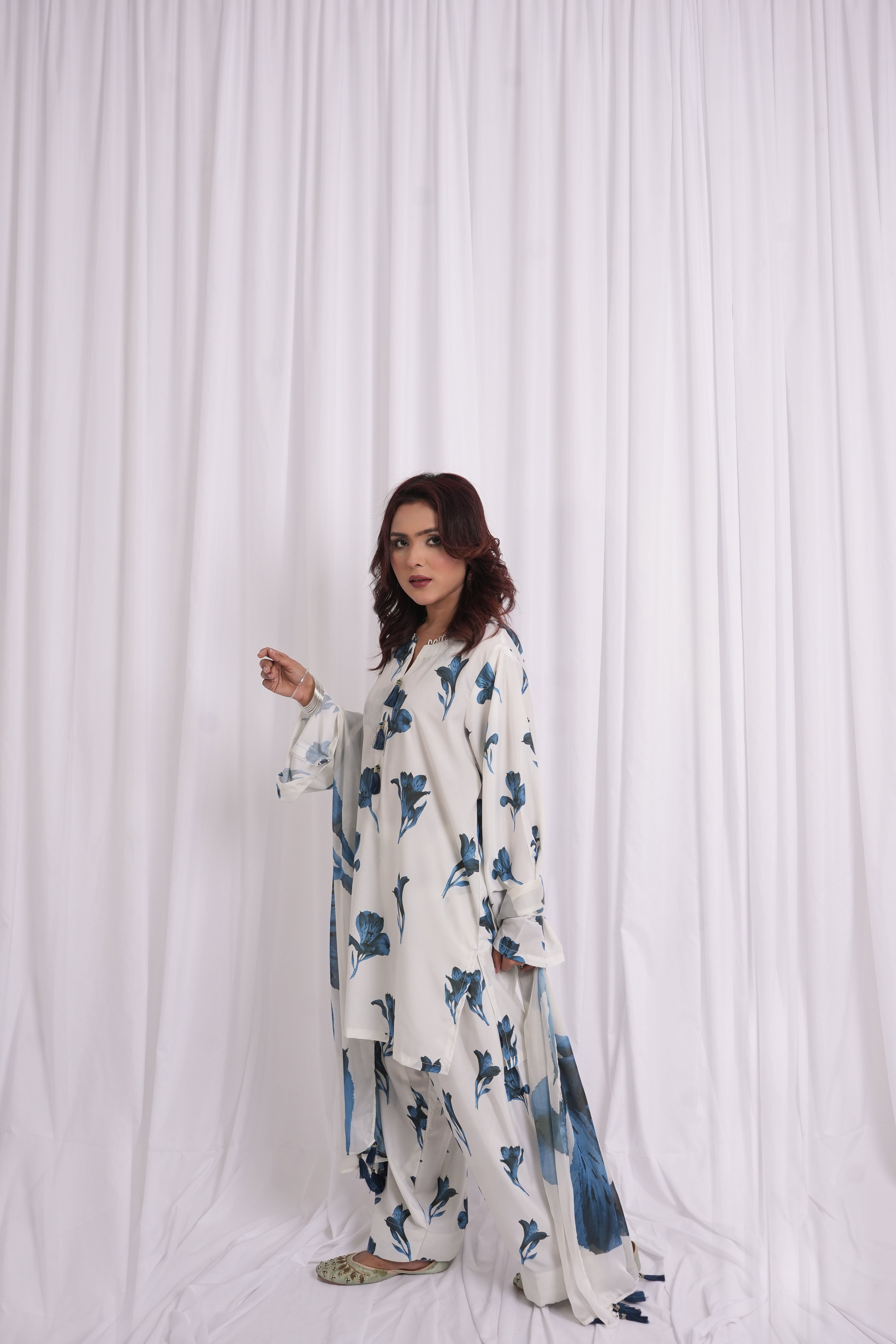 Blue Floral Printed 3-Piece Lawn Suit