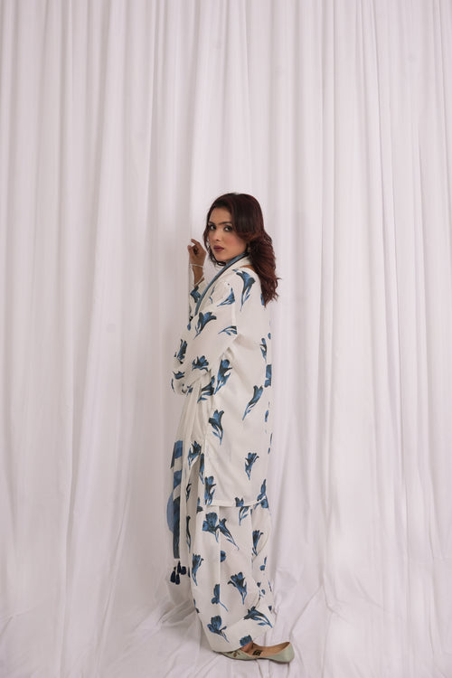 Blue Floral Printed 3-Piece Lawn Suit