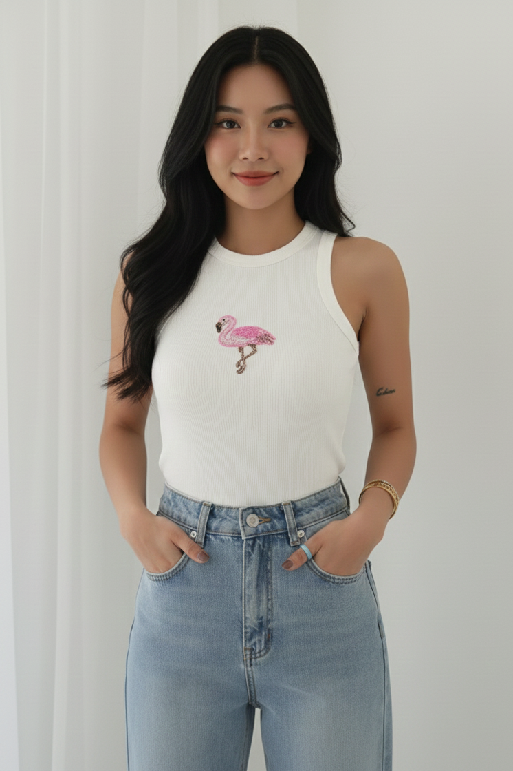 Women’s Ribbed Flamingo Tank Top