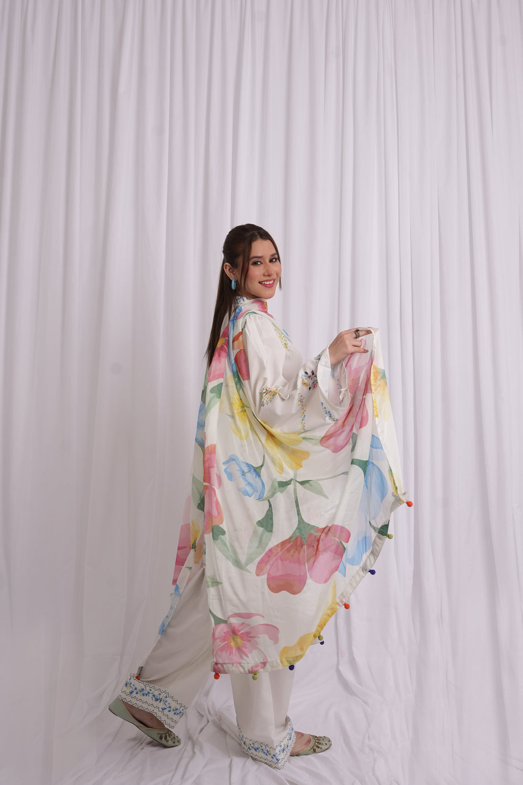 Ivory Floral Printed 3 Piece Lawn Suit