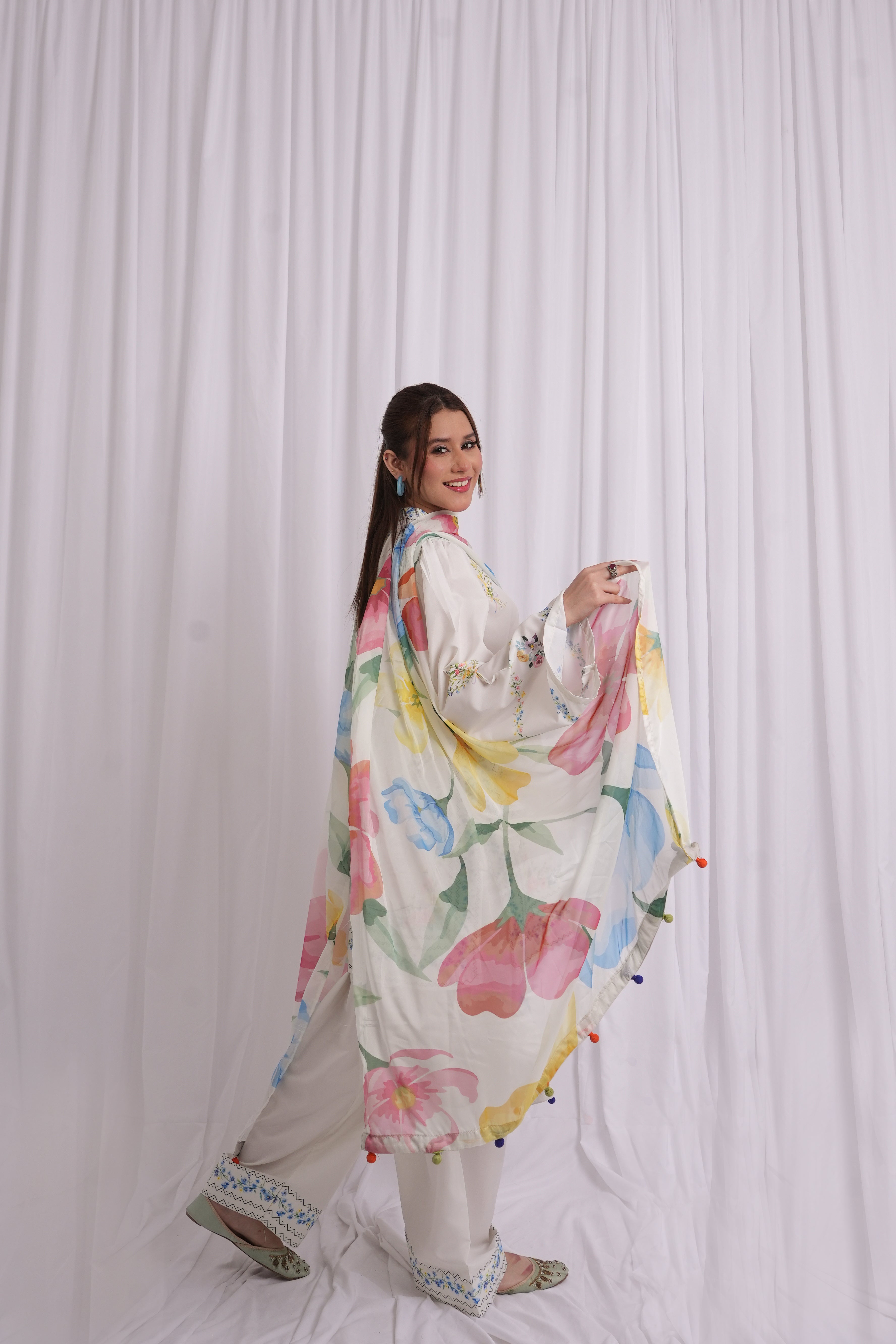 Ivory Floral Printed 3 Piece Lawn Suit