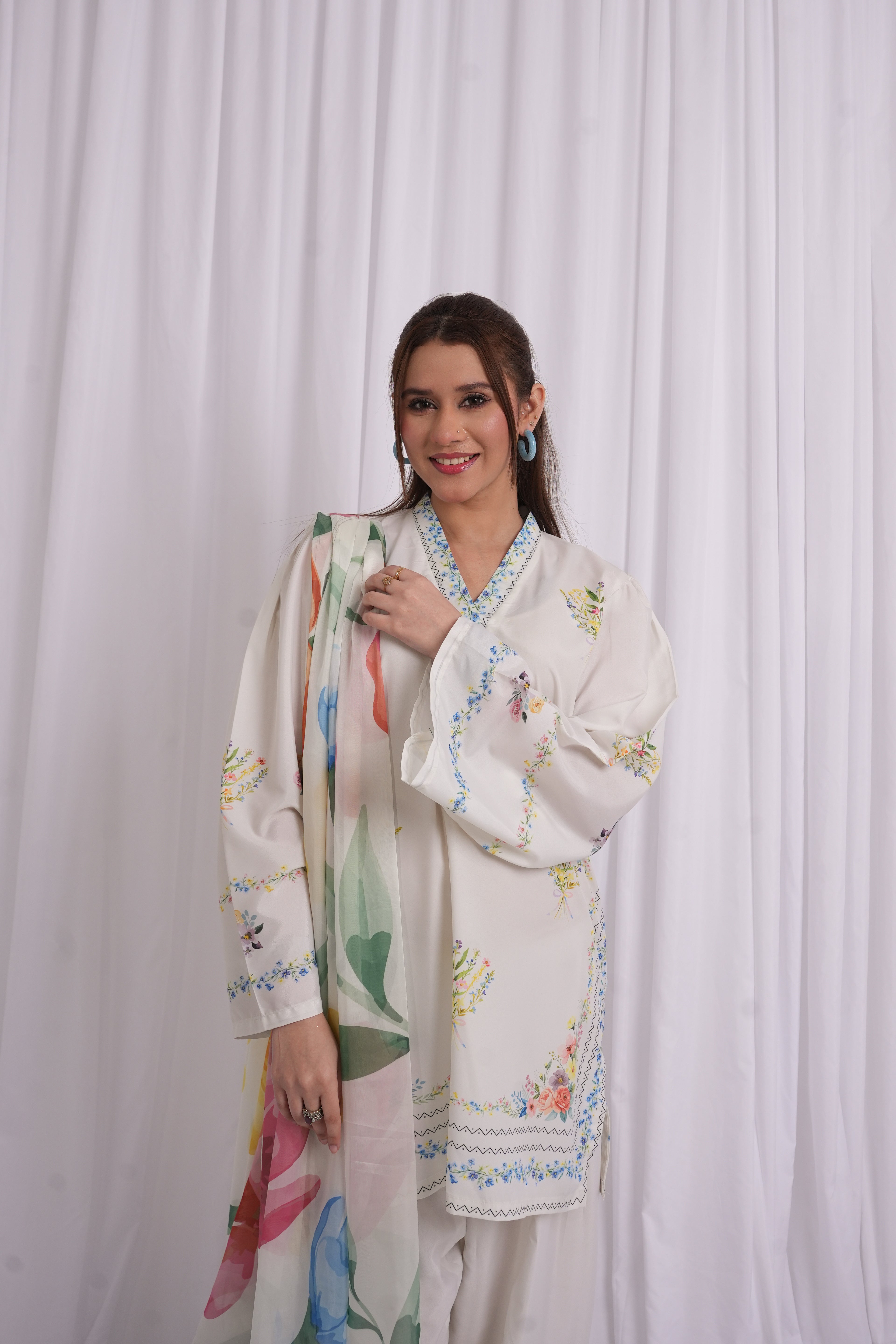 Ivory Floral Printed 3 Piece Lawn Suit