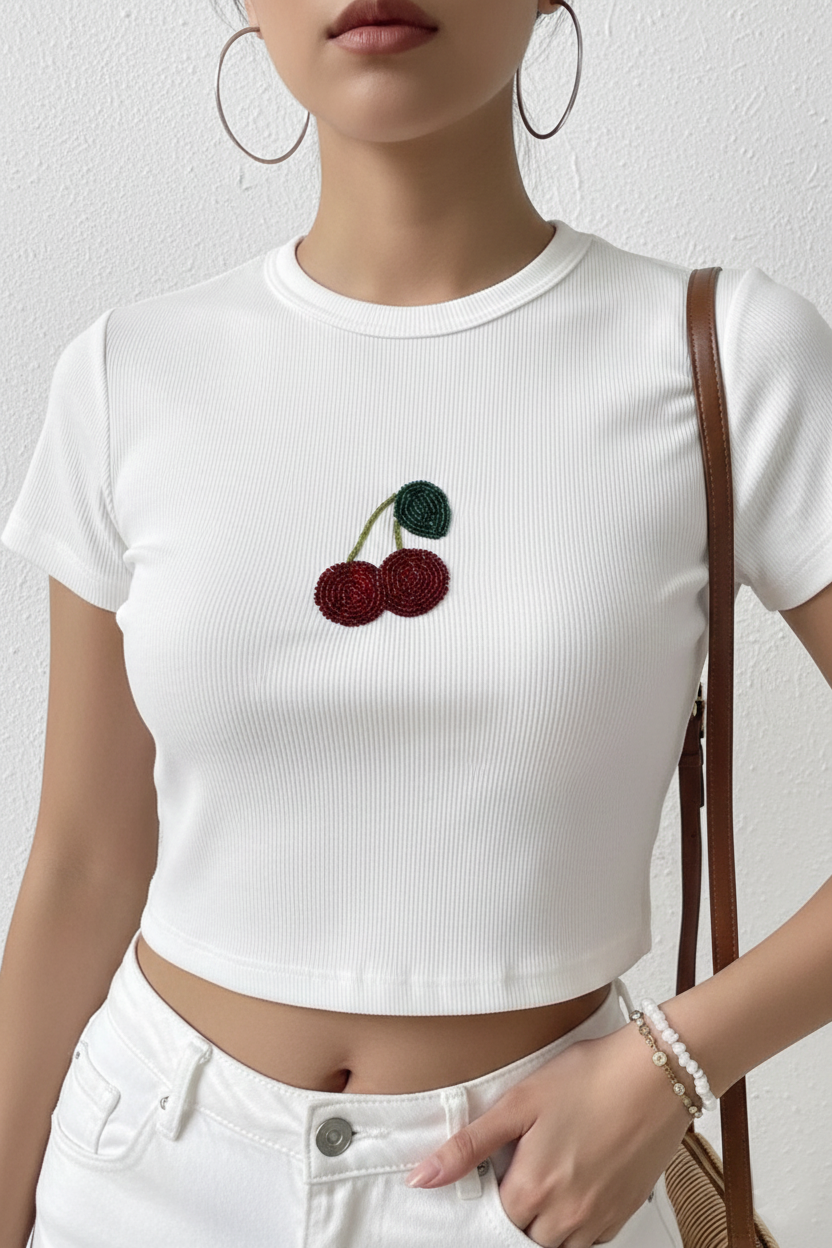 Women’s Ribbed Cherry Crop Top