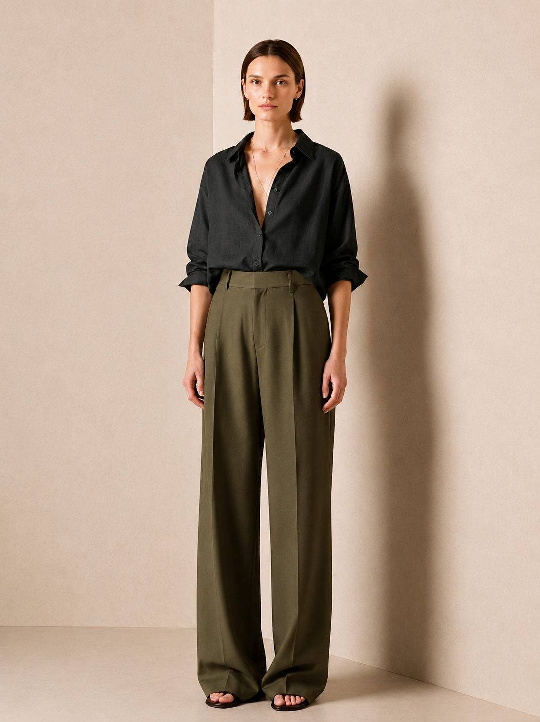 OLIVE-Green-WIDE LEG PANT